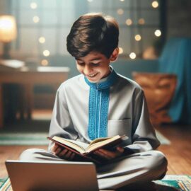 Boy learning Tajweed rules in live online Tajweed classes