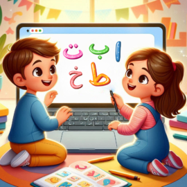 Kids learning Arabic letters in online Arabic classes with native tutors