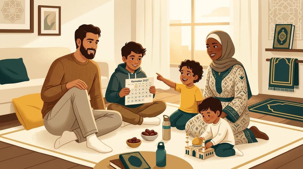 Muslim family preparing for Ramadan 2027 together at home